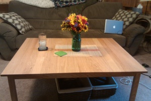 Table with Pretty Flowers and Coasters